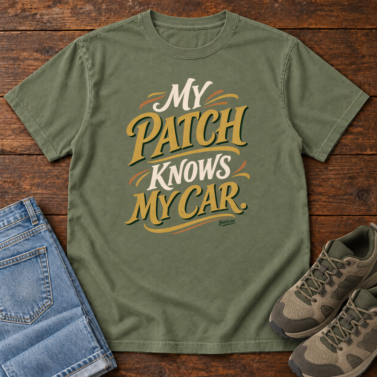 My Patch Knows My Car T-Shirt in Moss