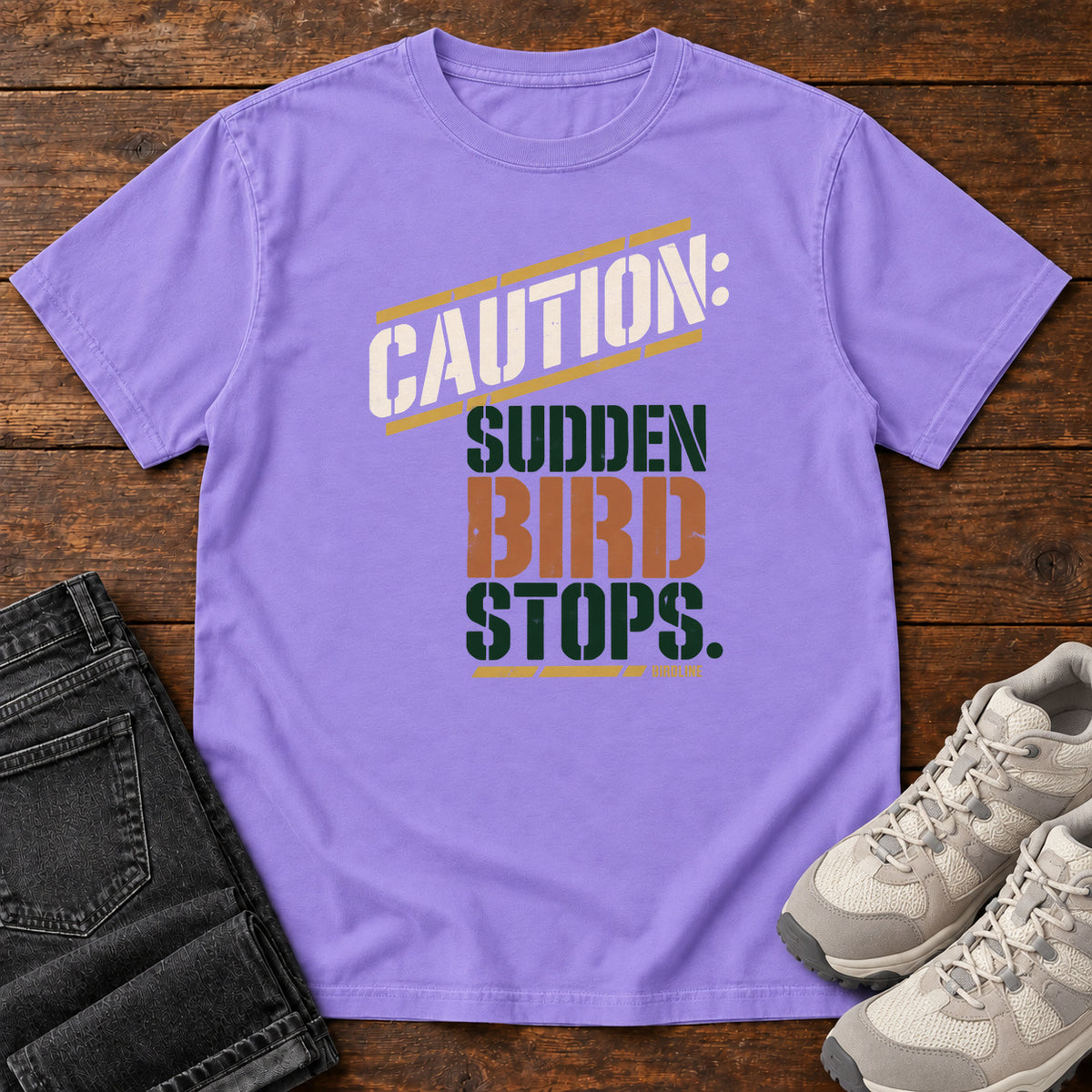 Caution Sudden Bird Stops T-Shirt in Violet