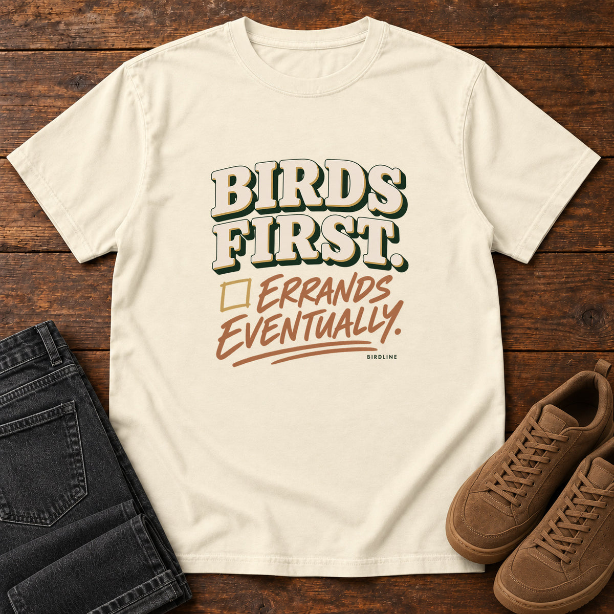 Birds First Errands Eventually T-Shirt in Ivory