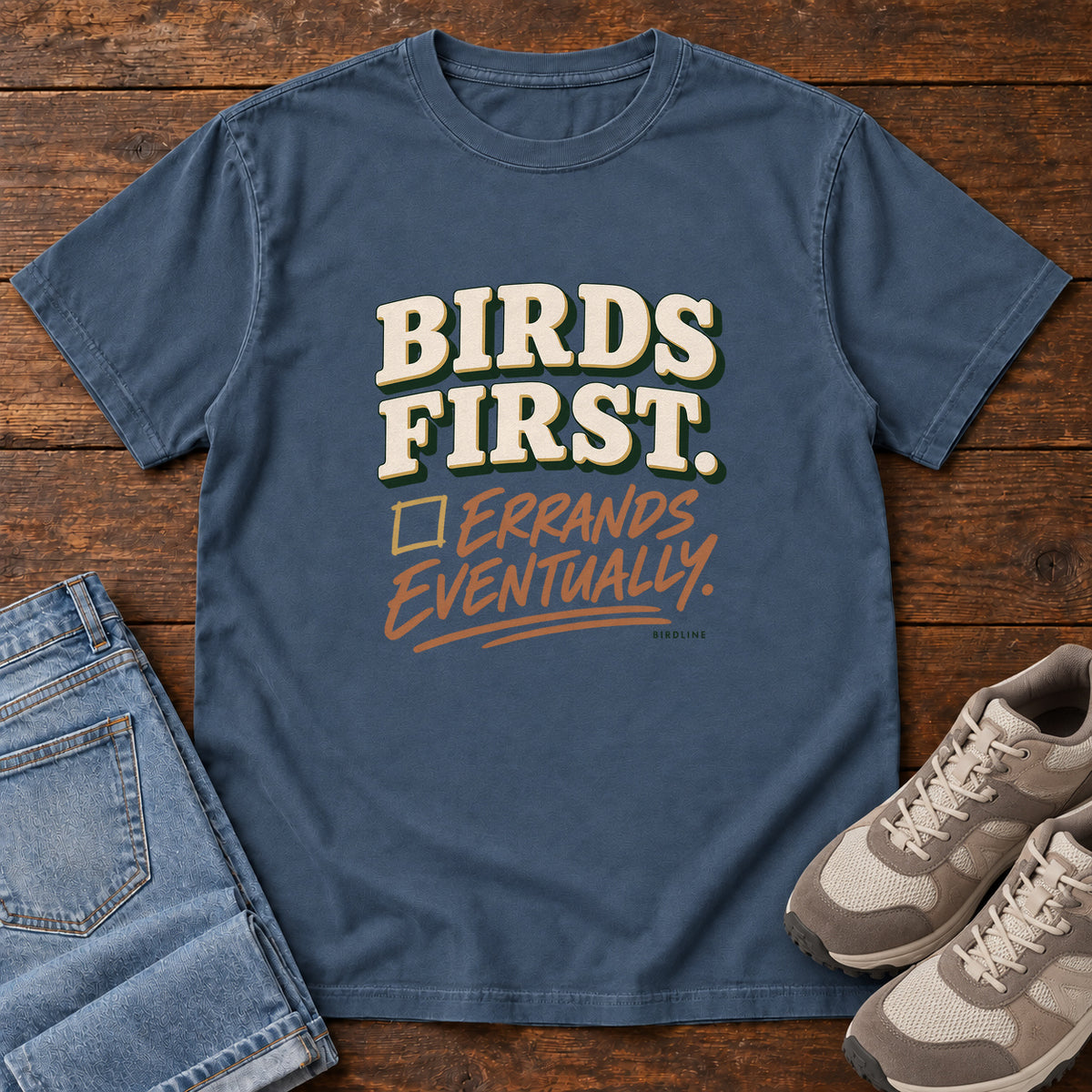 Birds First Errands Eventually T-Shirt in Midnight
