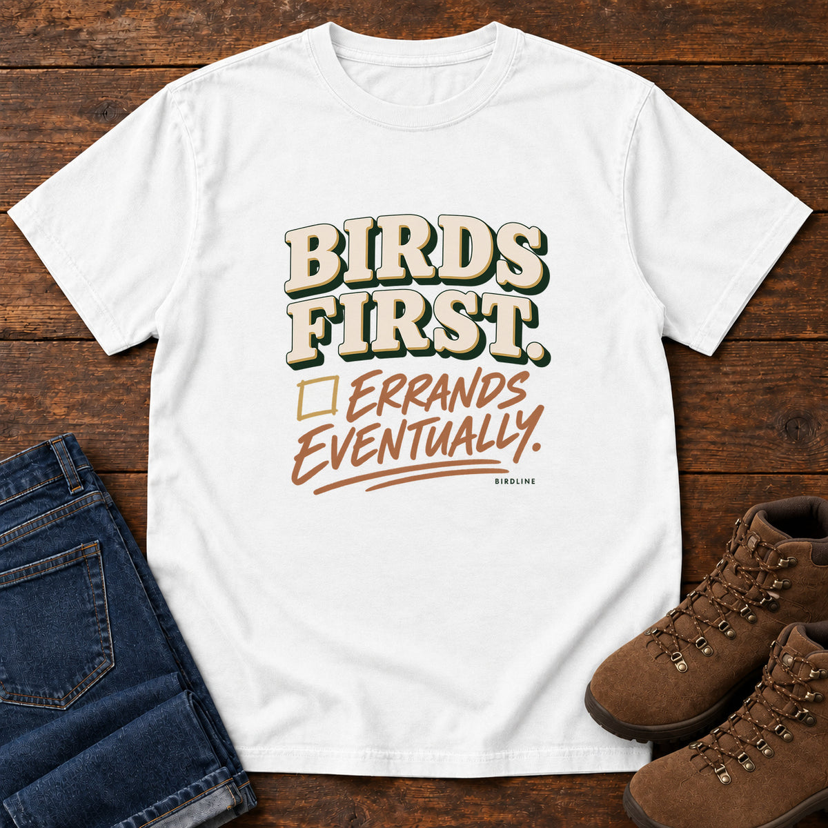 Birds First Errands Eventually T-Shirt in White