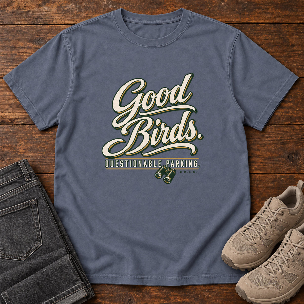Good Birds Questionable Parking T-Shirt in Denim