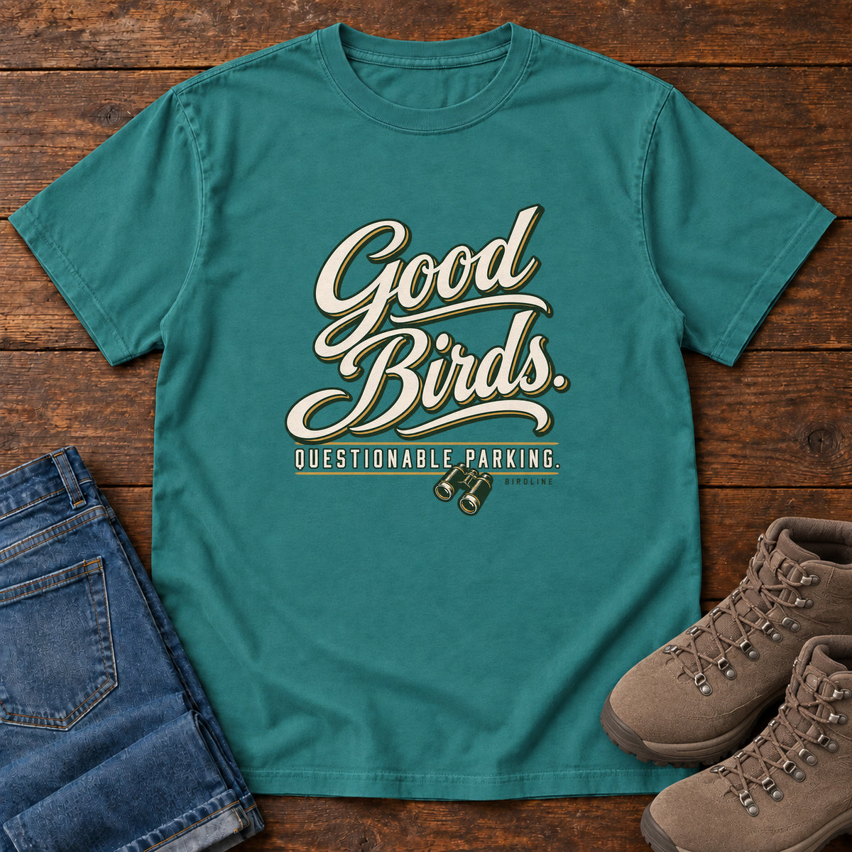Good Birds Questionable Parking T-Shirt in Emerald