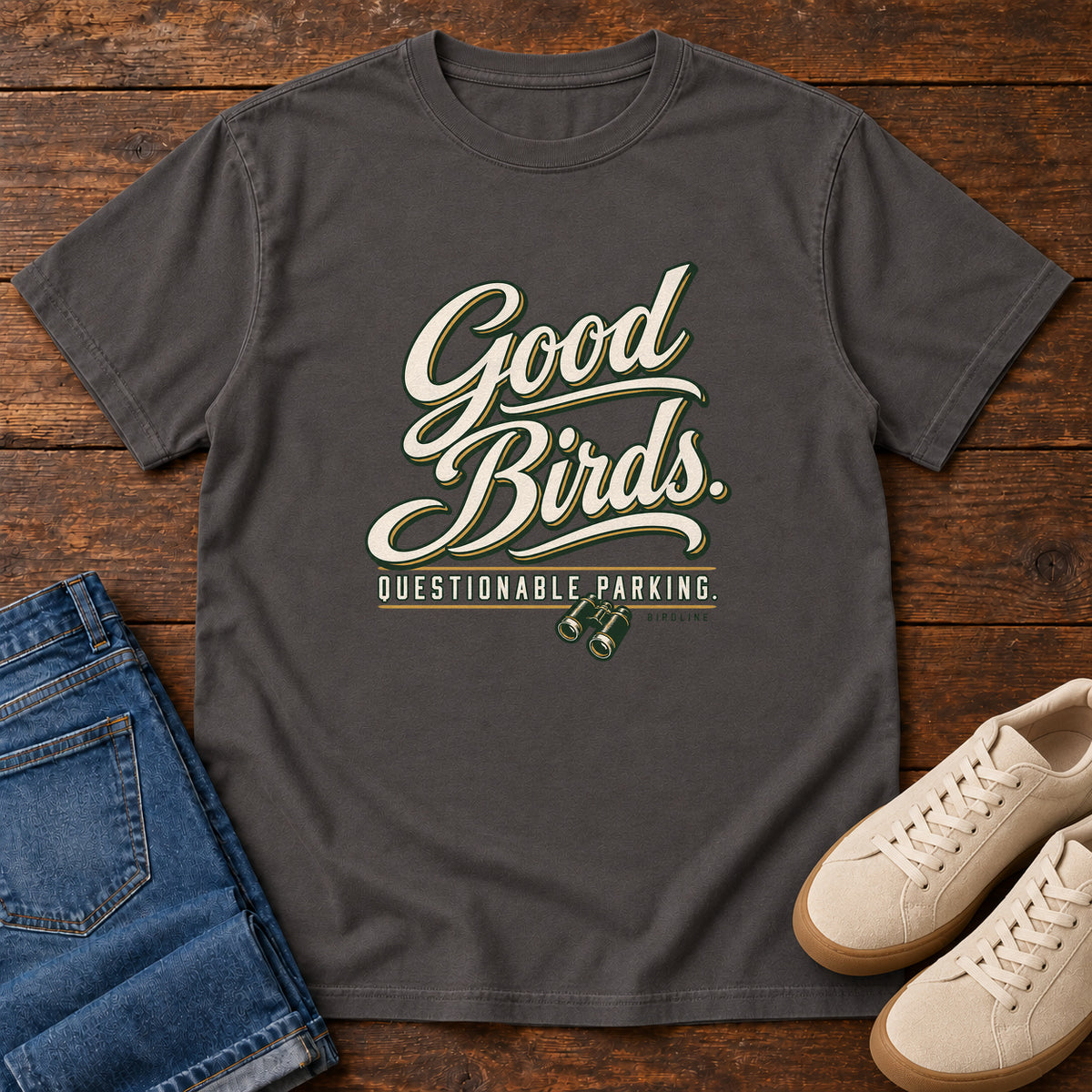 Good Birds Questionable Parking T-Shirt in Graphite