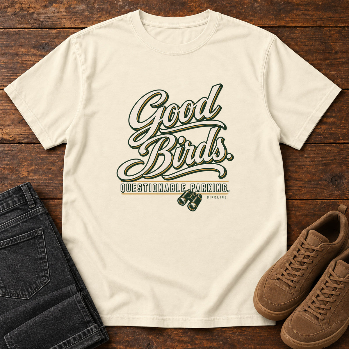 Good Birds Questionable Parking T-Shirt in Ivory