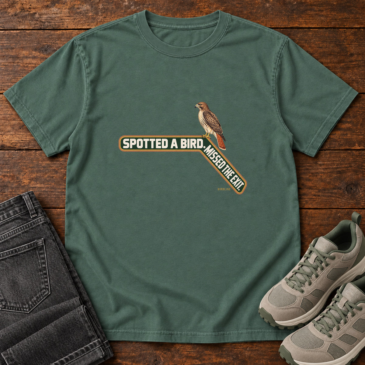 Spotted a Bird Missed the Exit T-Shirt in Blue Spruce
