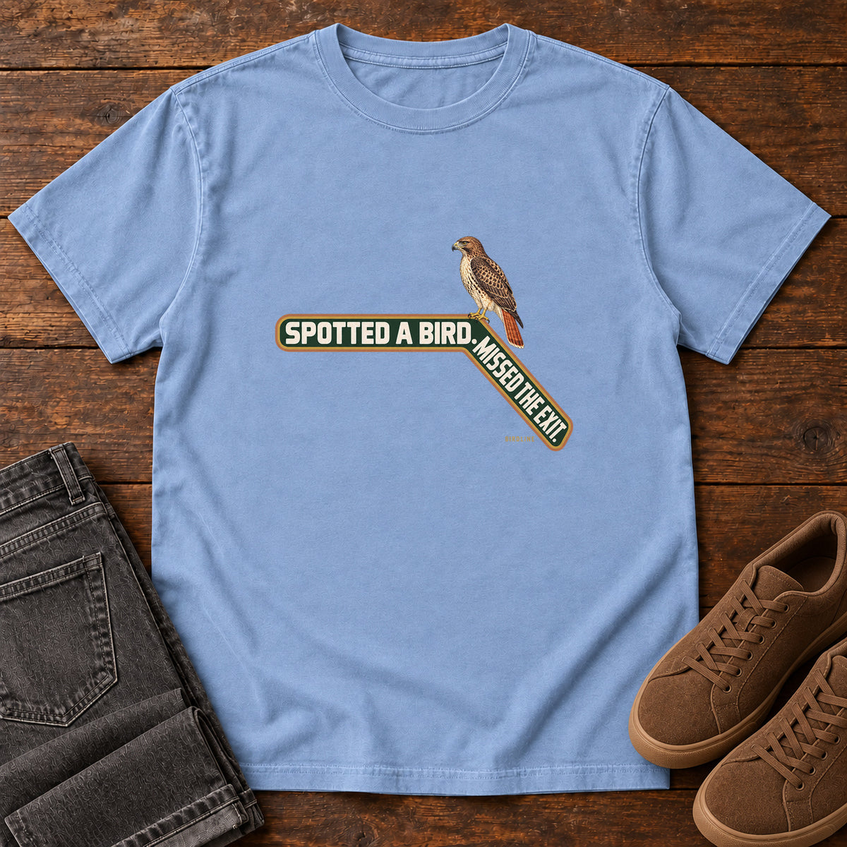 Spotted a Bird Missed the Exit T-Shirt in Washed Denim