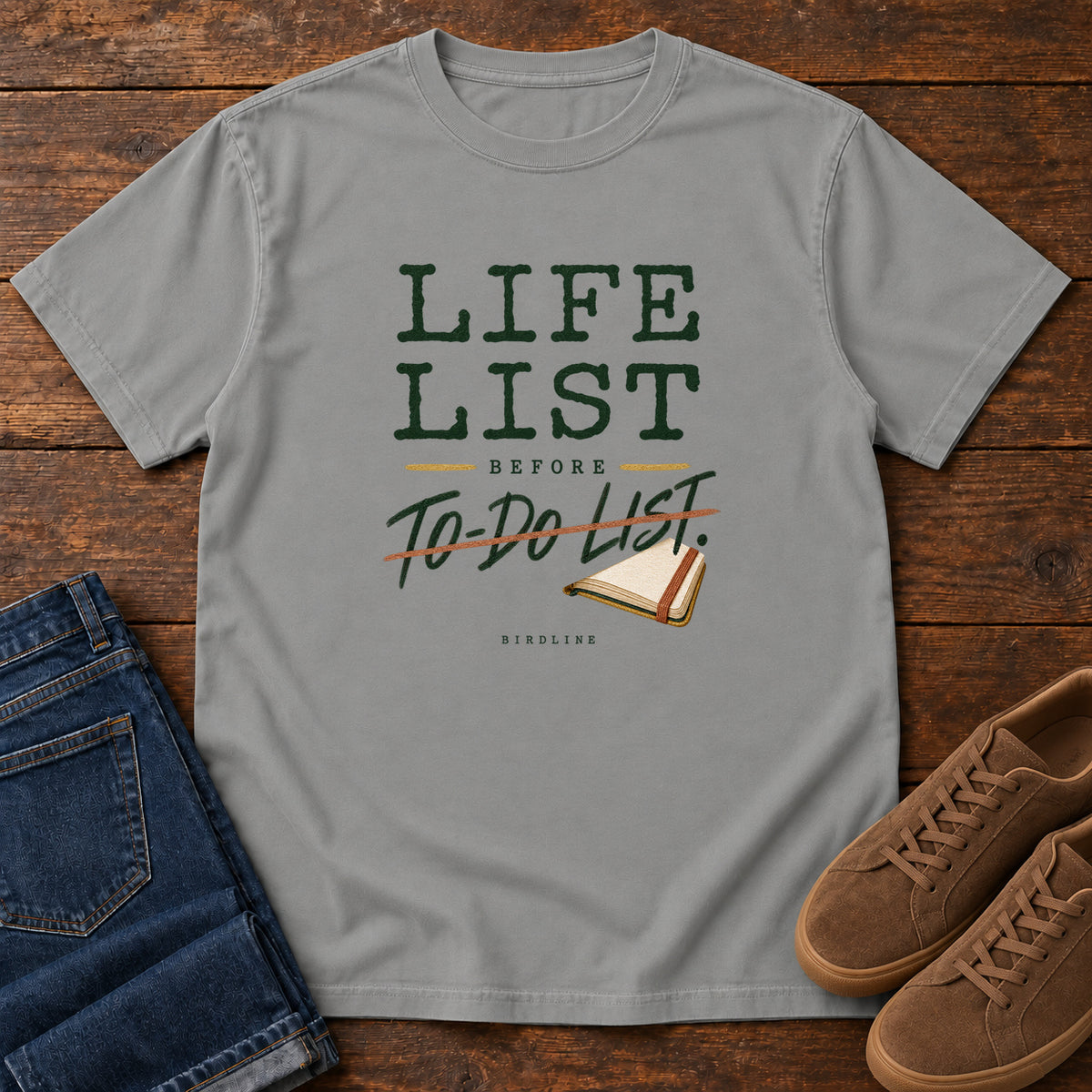 Life List Before To-Do List Notebook T-Shirt in Grey