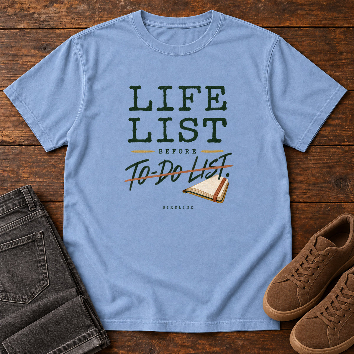 Life List Before To-Do List Notebook T-Shirt in Washed Denim