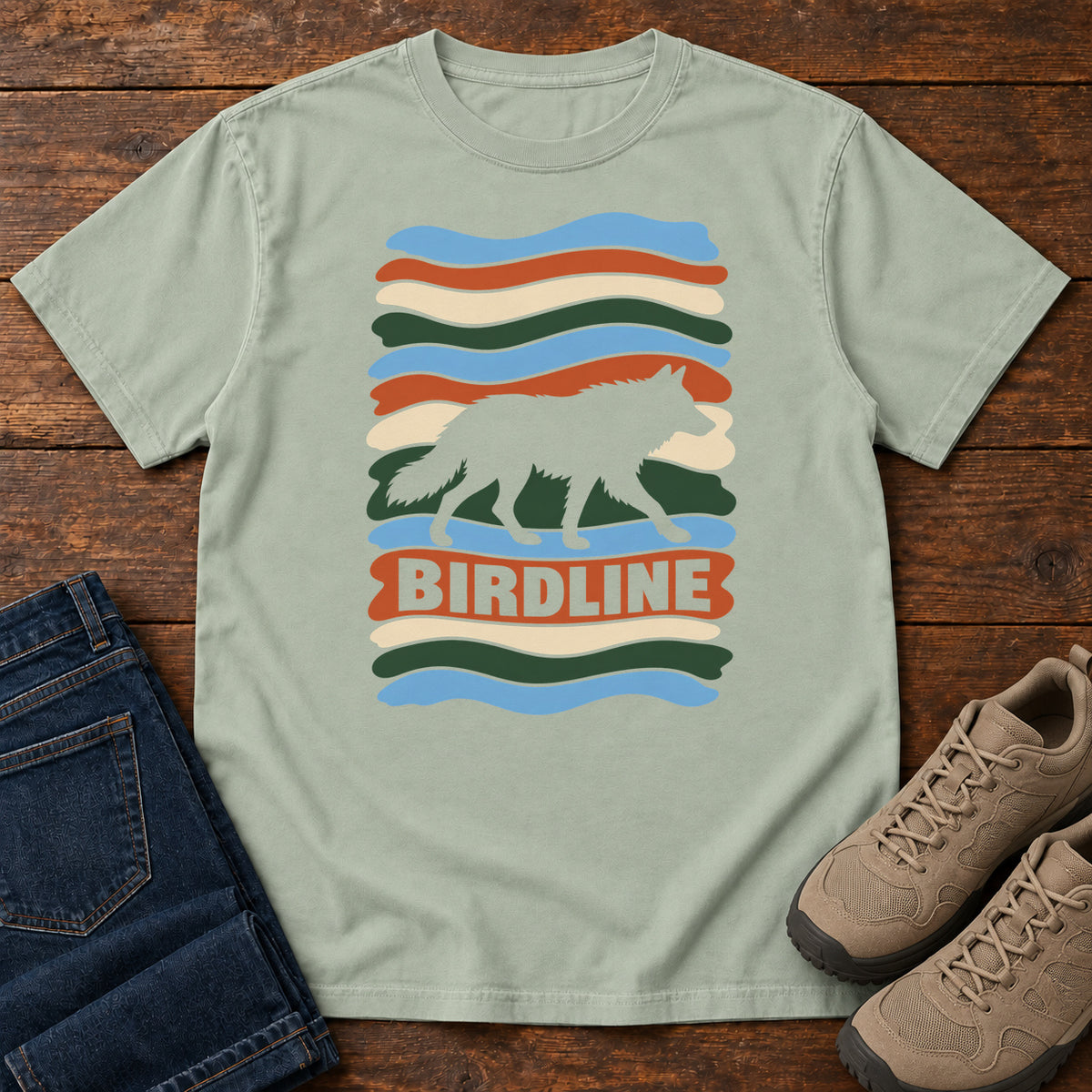 Birdline Wolf Stripes T-Shirt in Bay
