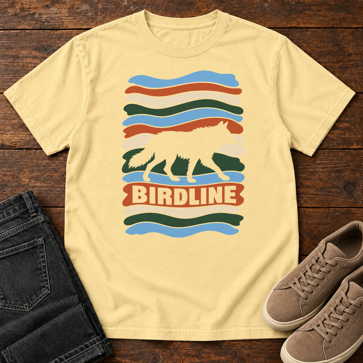 Birdline Wolf Stripes T-Shirt in Butter