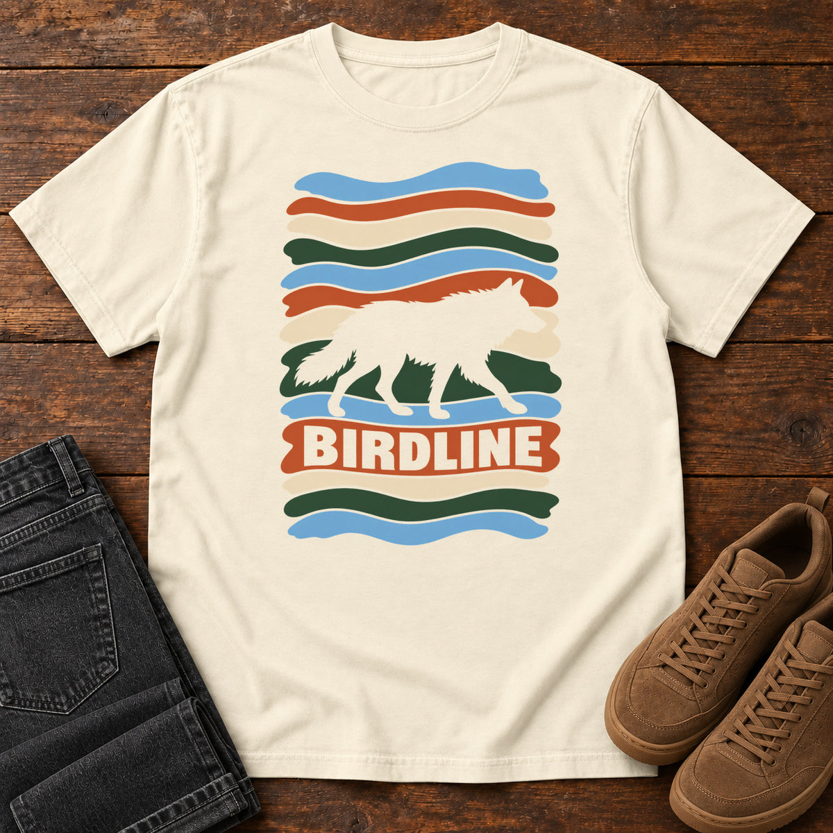 Birdline Wolf Stripes T-Shirt in Ivory