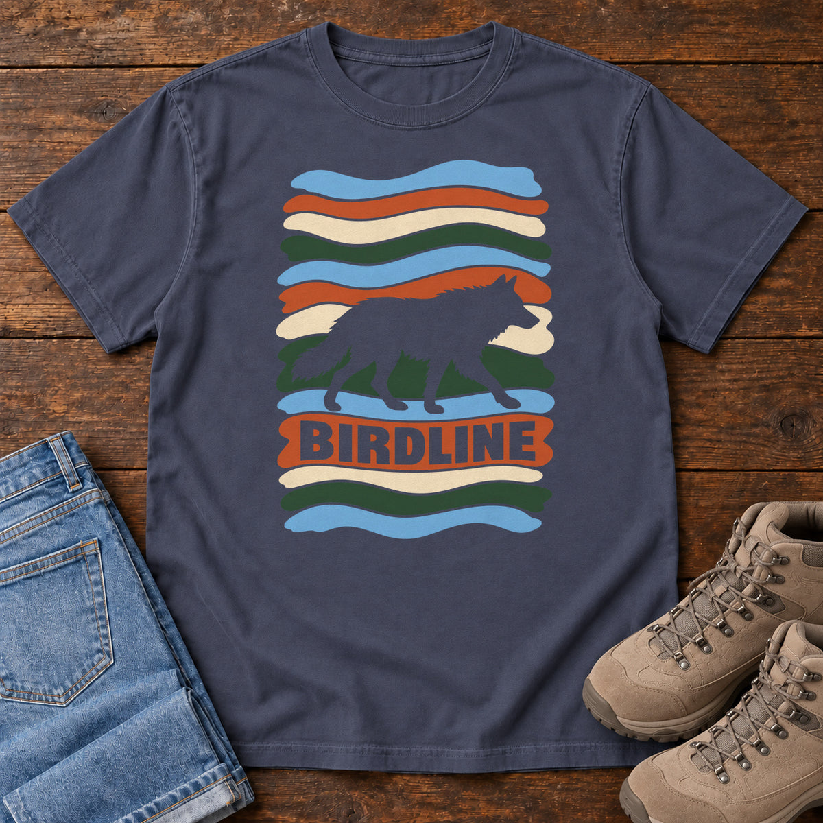Birdline Wolf Stripes T-Shirt in Navy