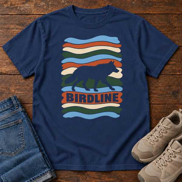 Birdline Wolf Stripes T-Shirt in True Navy, front view
