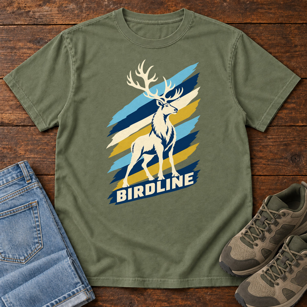 Birdline White Elk T-Shirt in Moss