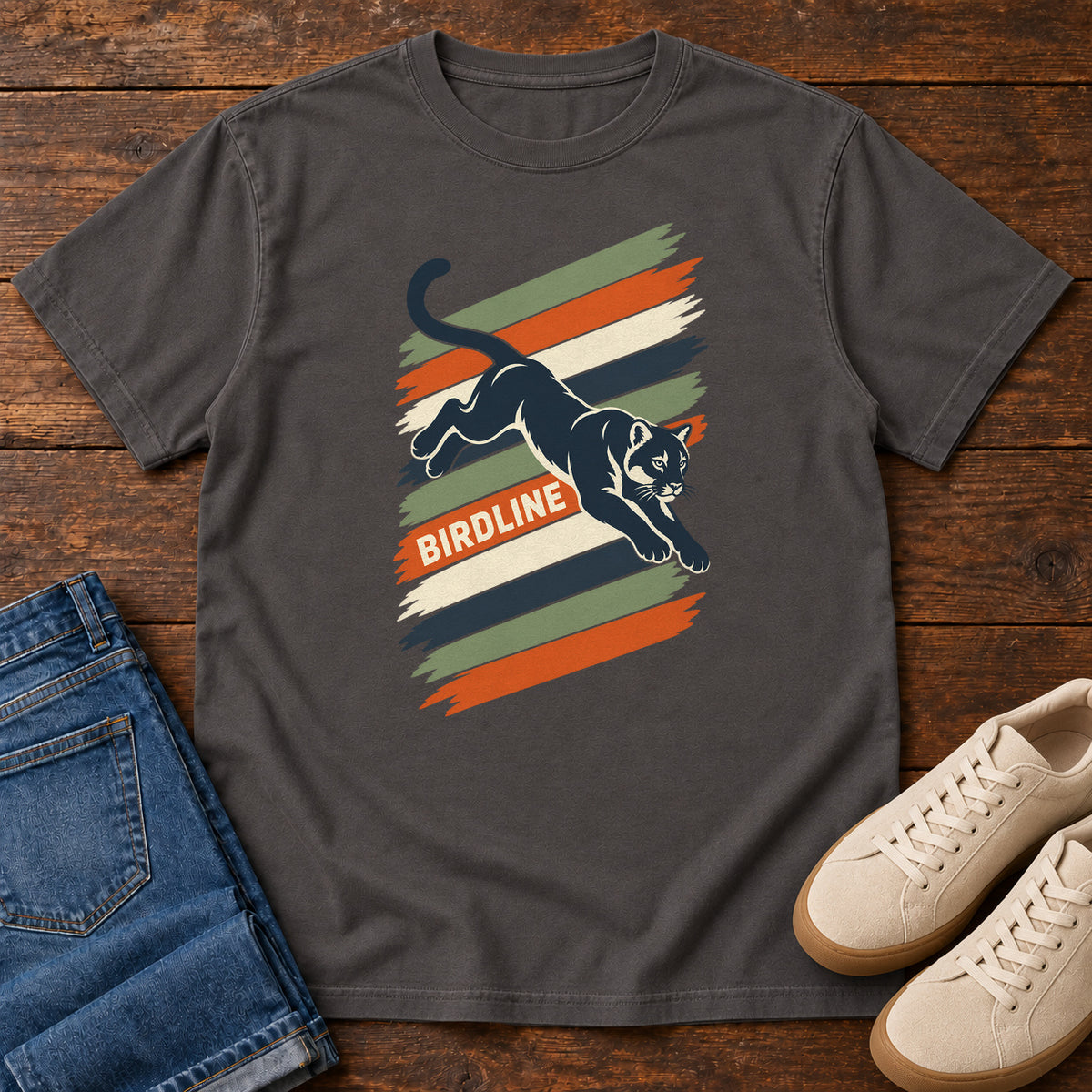 Birdline Panther Stripes T-Shirt in Graphite