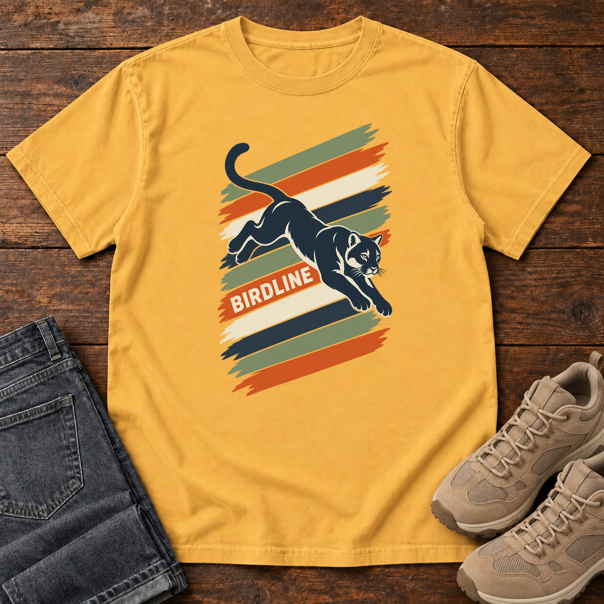 Birdline Panther Stripes T-Shirt in Mustard