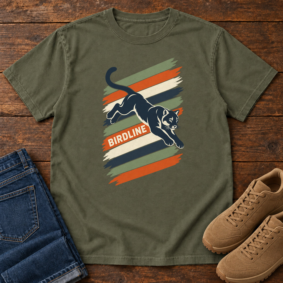 Birdline Panther Stripes T-Shirt in Sage