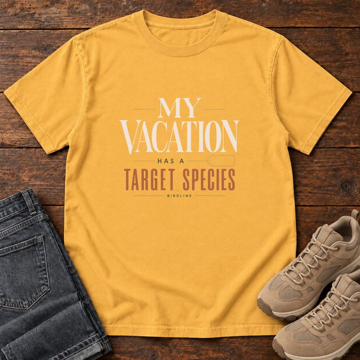 My Vacation Has a Target Species T-Shirt in Mustard