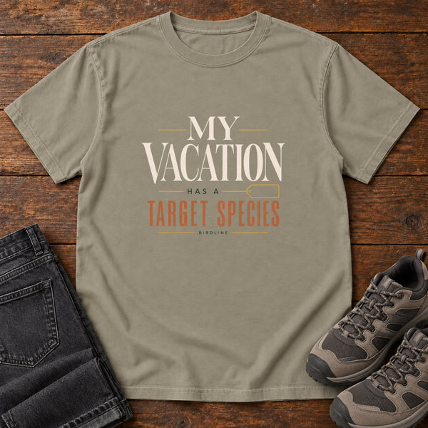 My Vacation Has a Target Species T-Shirt in Sandstone, front view