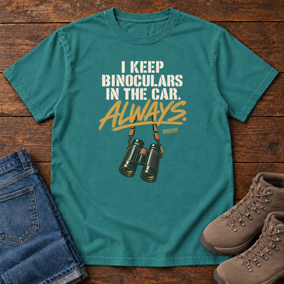 I Keep Binoculars in the Car Always T-Shirt in Emerald