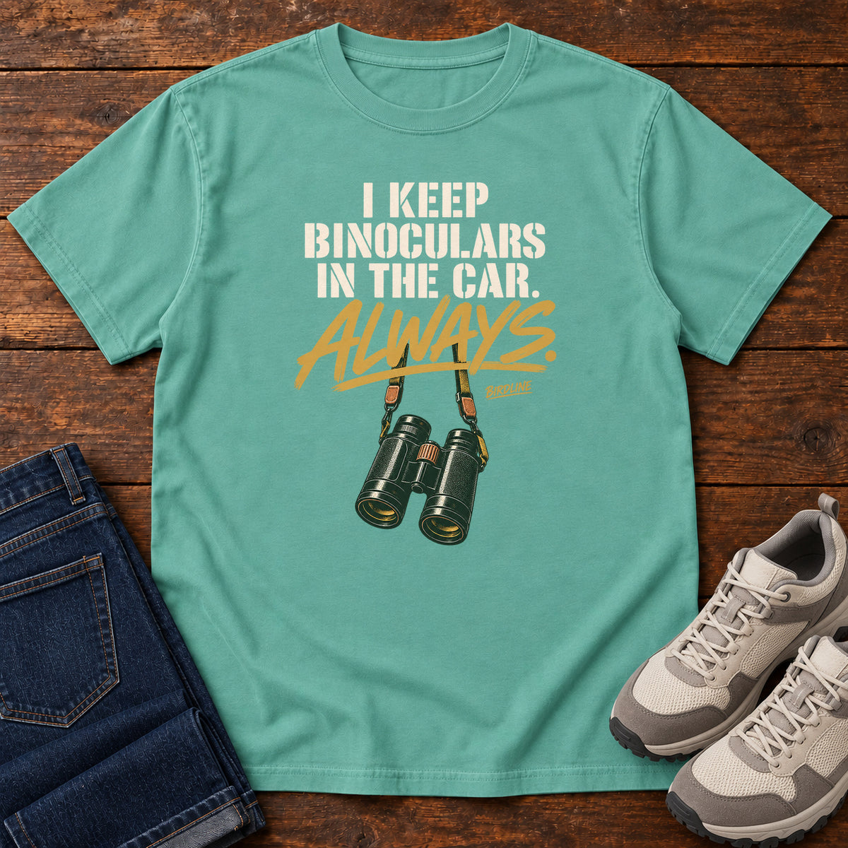 I Keep Binoculars in the Car Always T-Shirt in Seafoam