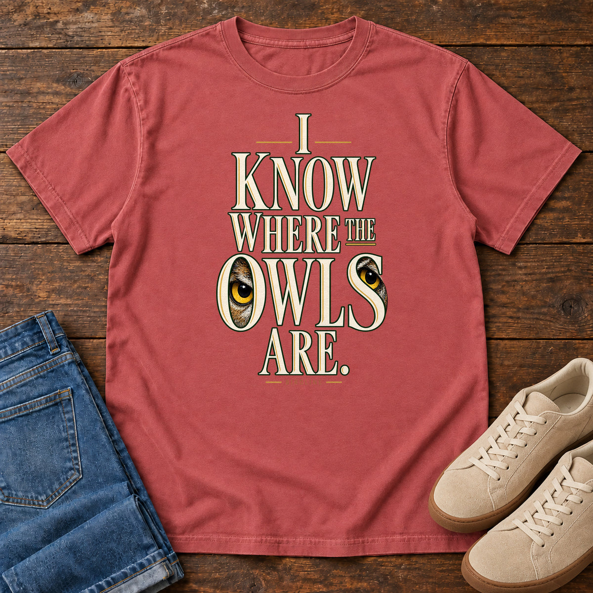 I Know Where the Owls Are T-Shirt in Crimson