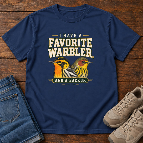 I Have a Favorite Warbler and a Backup T-Shirt in True Navy, front view