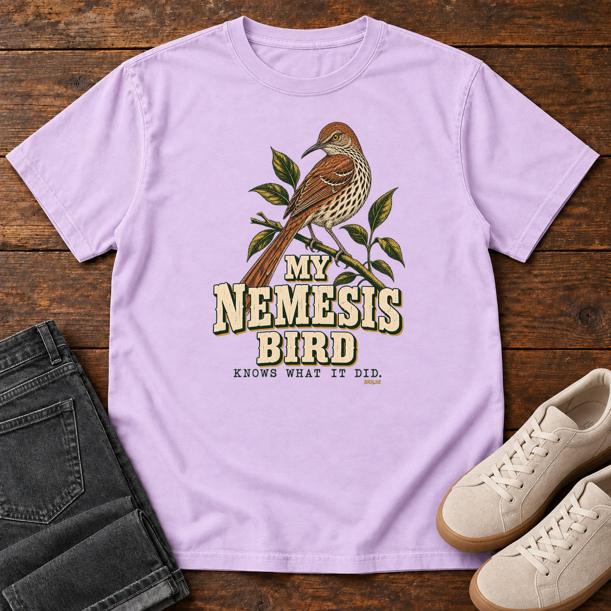 My Nemesis Bird Knows What It Did T-Shirt in Orchid
