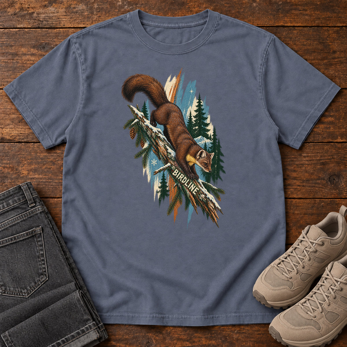 Birdline Squirrel Branch T-Shirt in Denim