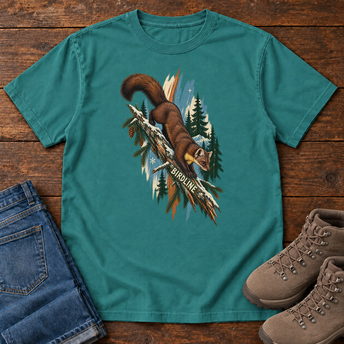 Birdline Squirrel Branch T-Shirt in Emerald