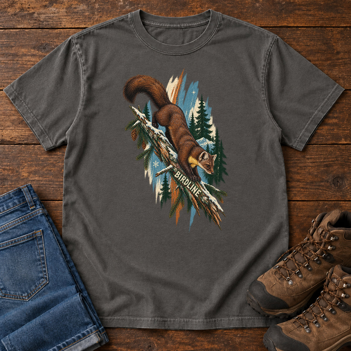 Birdline Squirrel Branch T-Shirt in Pepper