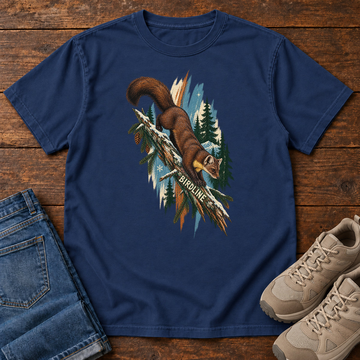Birdline Squirrel Branch T-Shirt in True Navy
