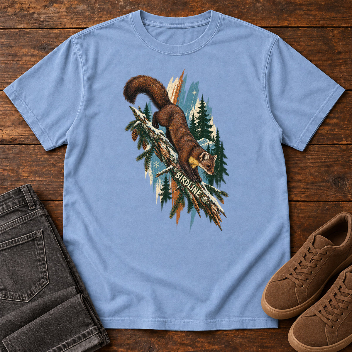 Birdline Squirrel Branch T-Shirt in Washed Denim