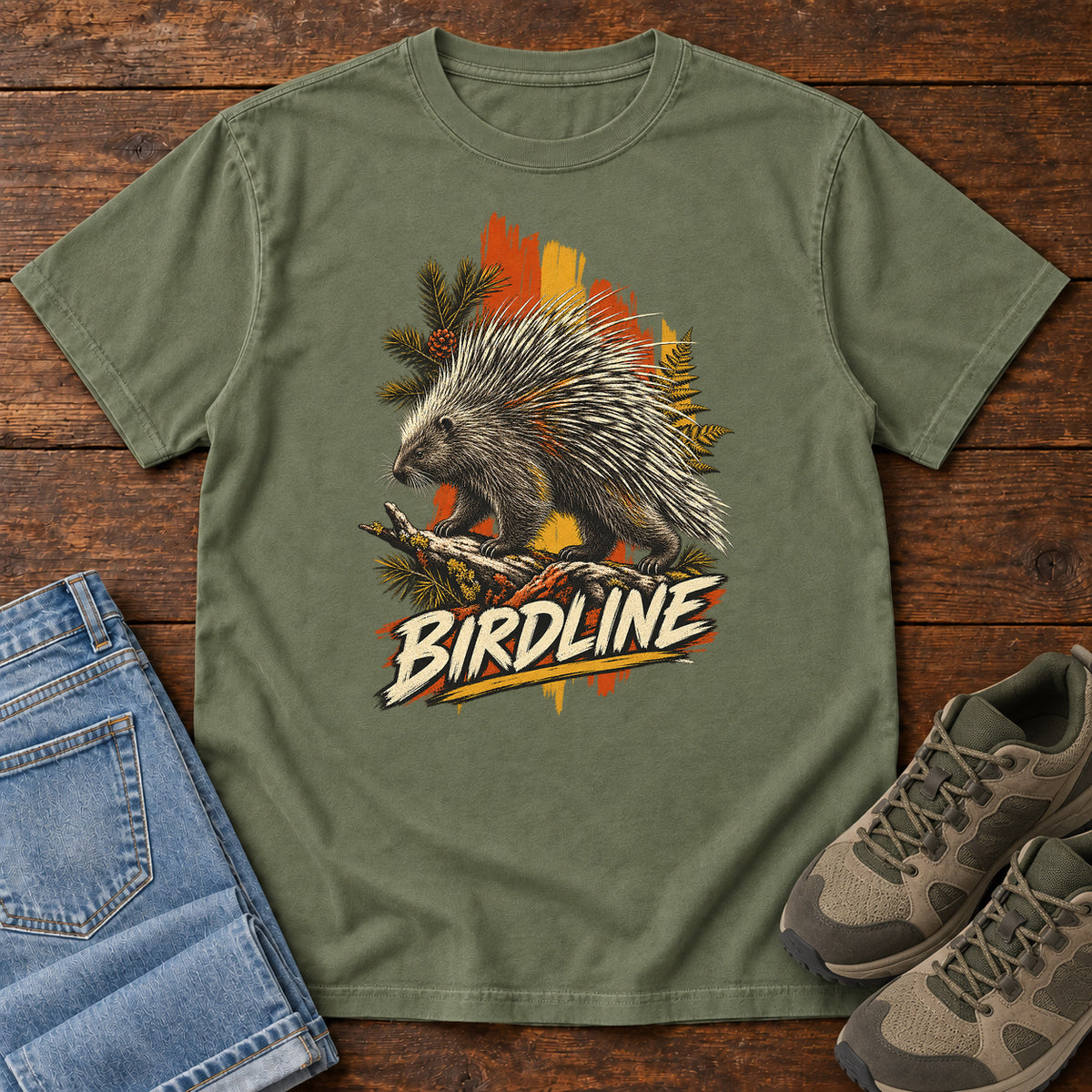 Birdline Porcupine Paint T-Shirt in Moss