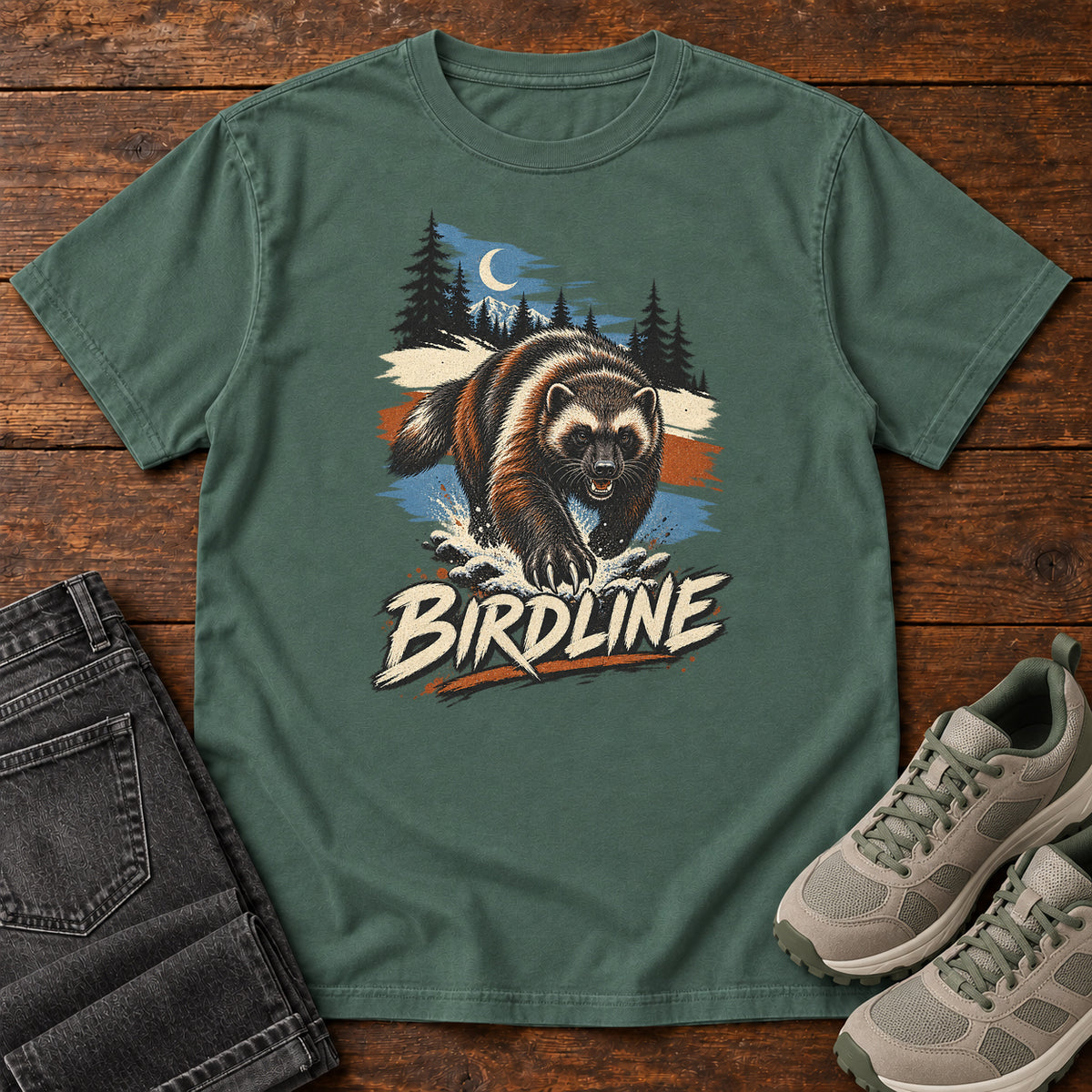Birdline Wolverine Moon T-Shirt in Blue Spruce