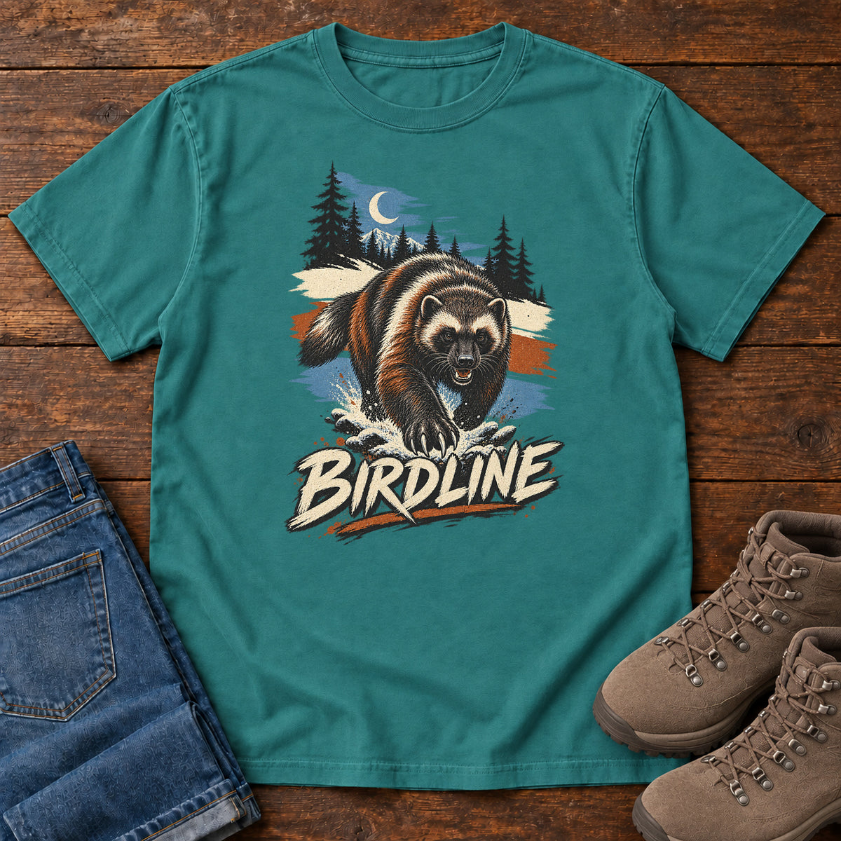 Birdline Wolverine Moon T-Shirt in Emerald