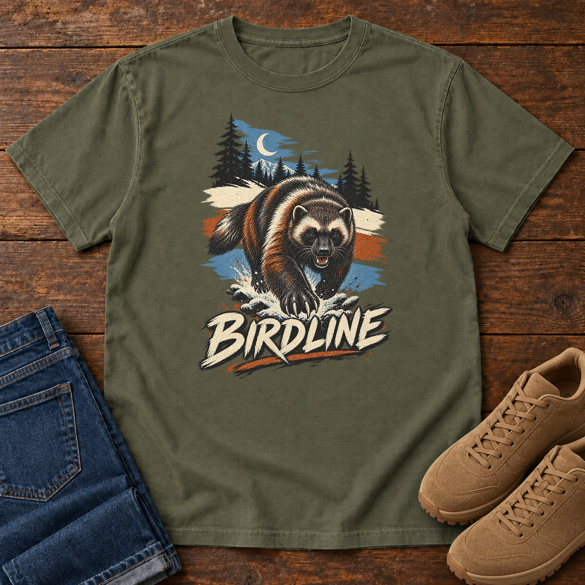Birdline Wolverine Moon T-Shirt in Sage