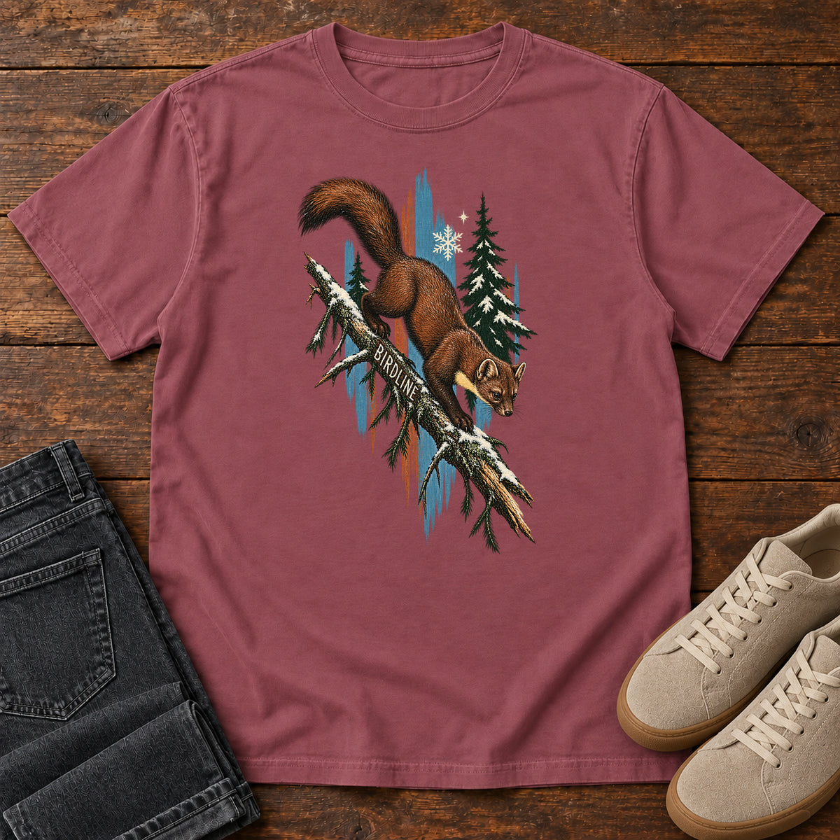 Birdline Squirrel Blue T-Shirt in Brick