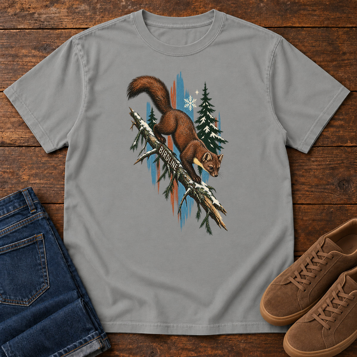 Birdline Squirrel Blue T-Shirt in Grey