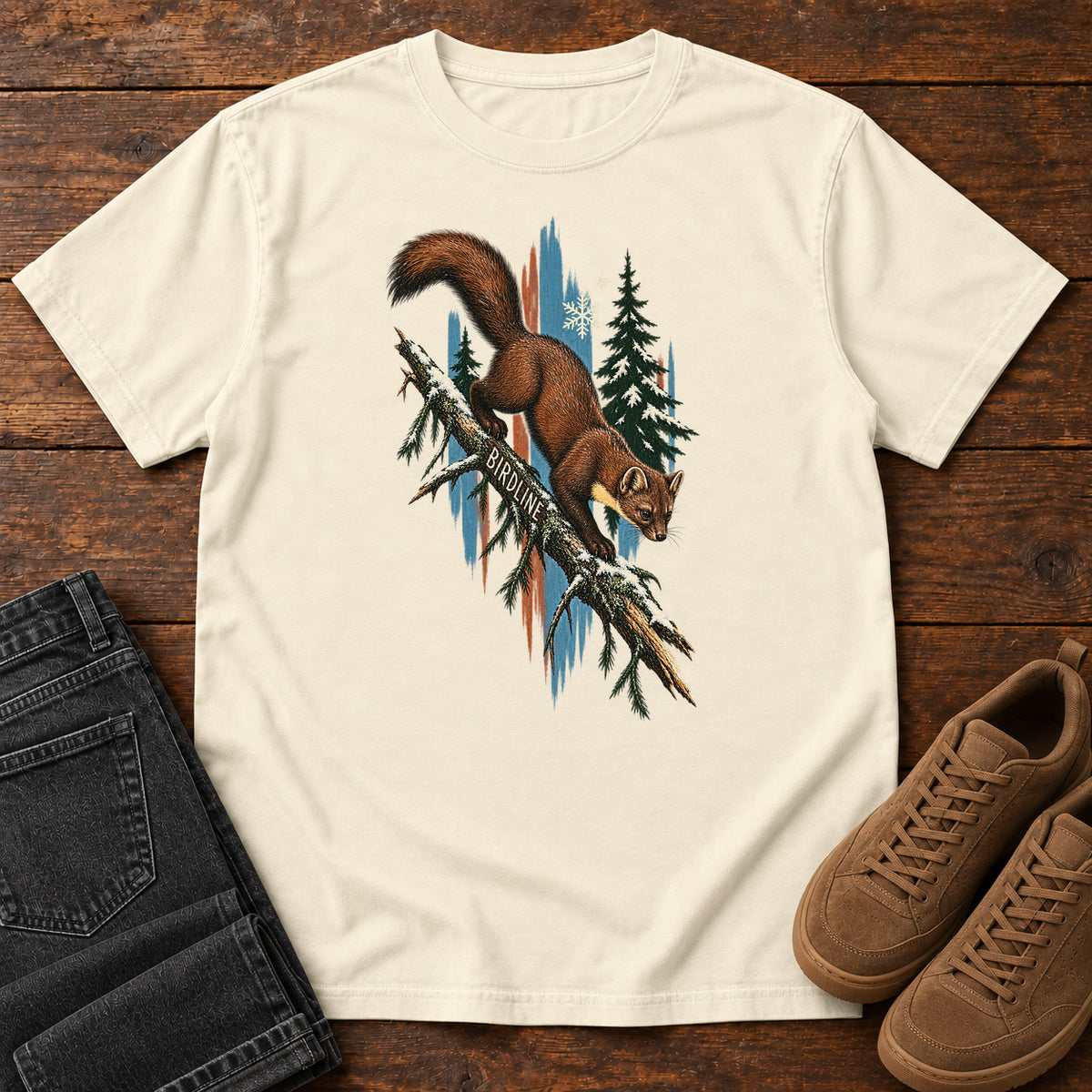 Birdline Squirrel Blue T-Shirt in Ivory