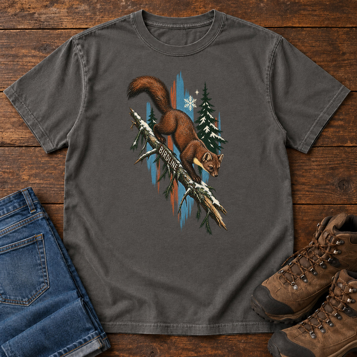Birdline Squirrel Blue T-Shirt in Pepper