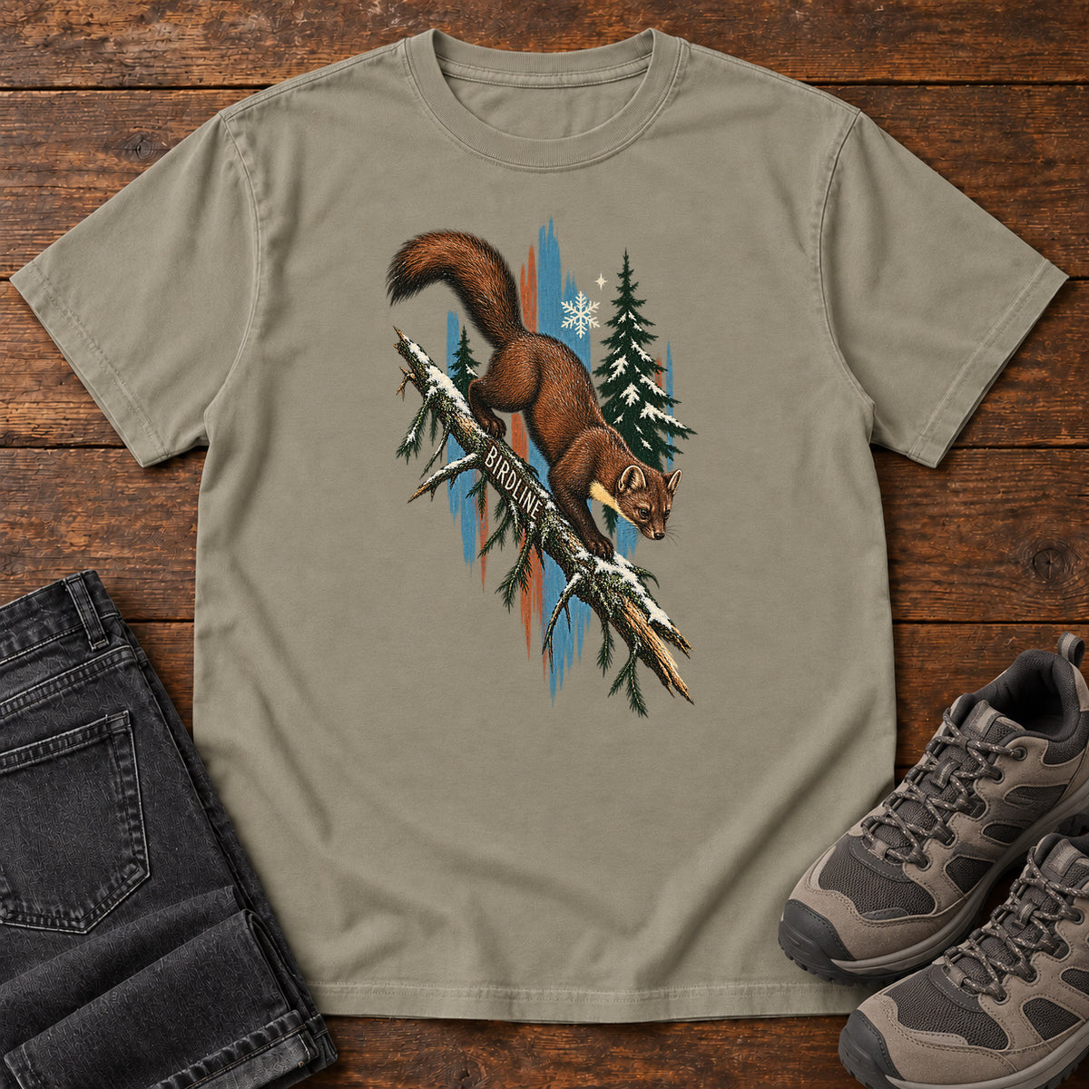 Birdline Squirrel Blue T-Shirt in Sandstone