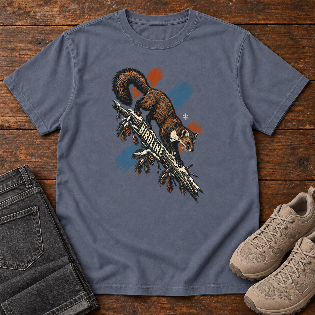 Birdline Squirrel Orange T-Shirt in Denim