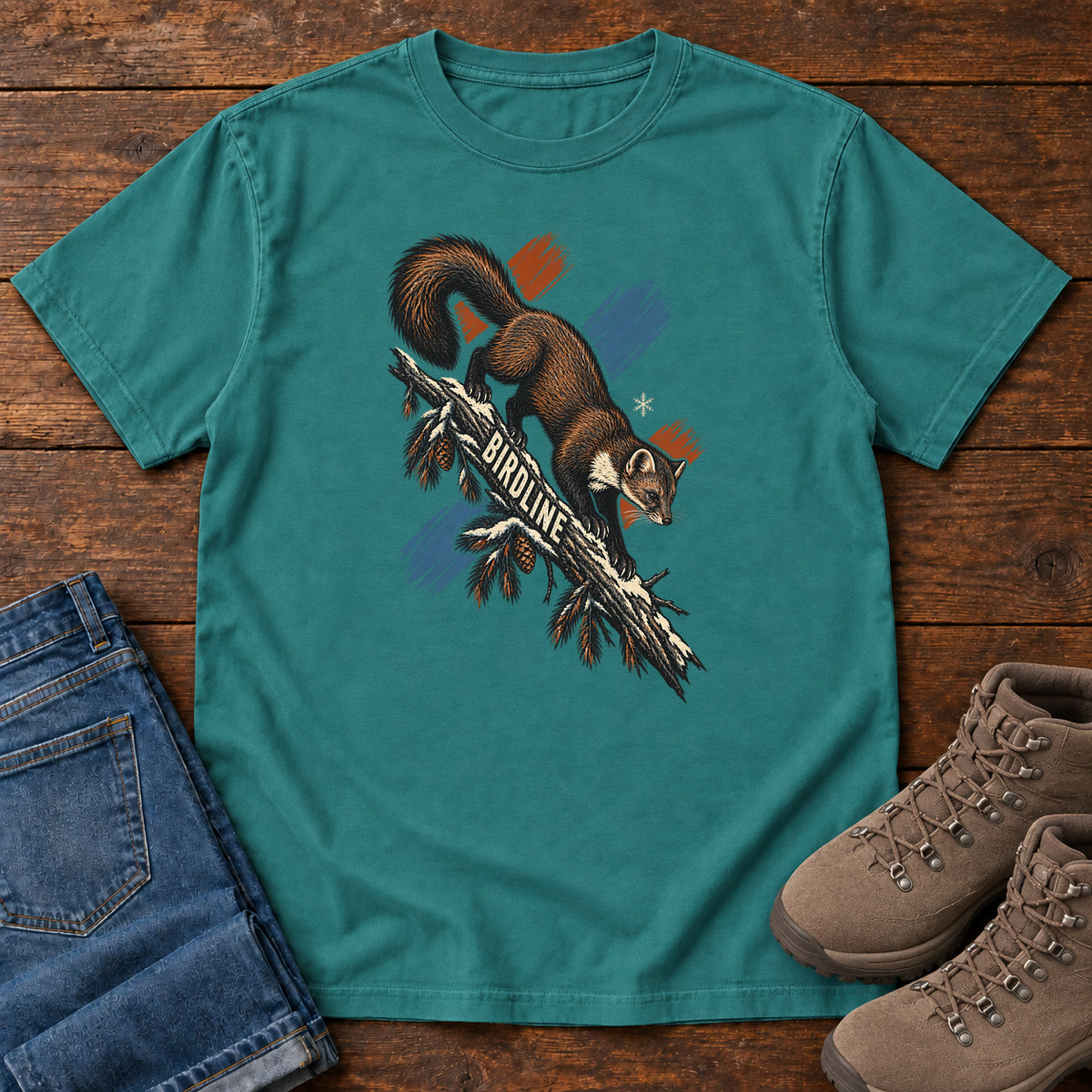 Birdline Squirrel Orange T-Shirt in Emerald