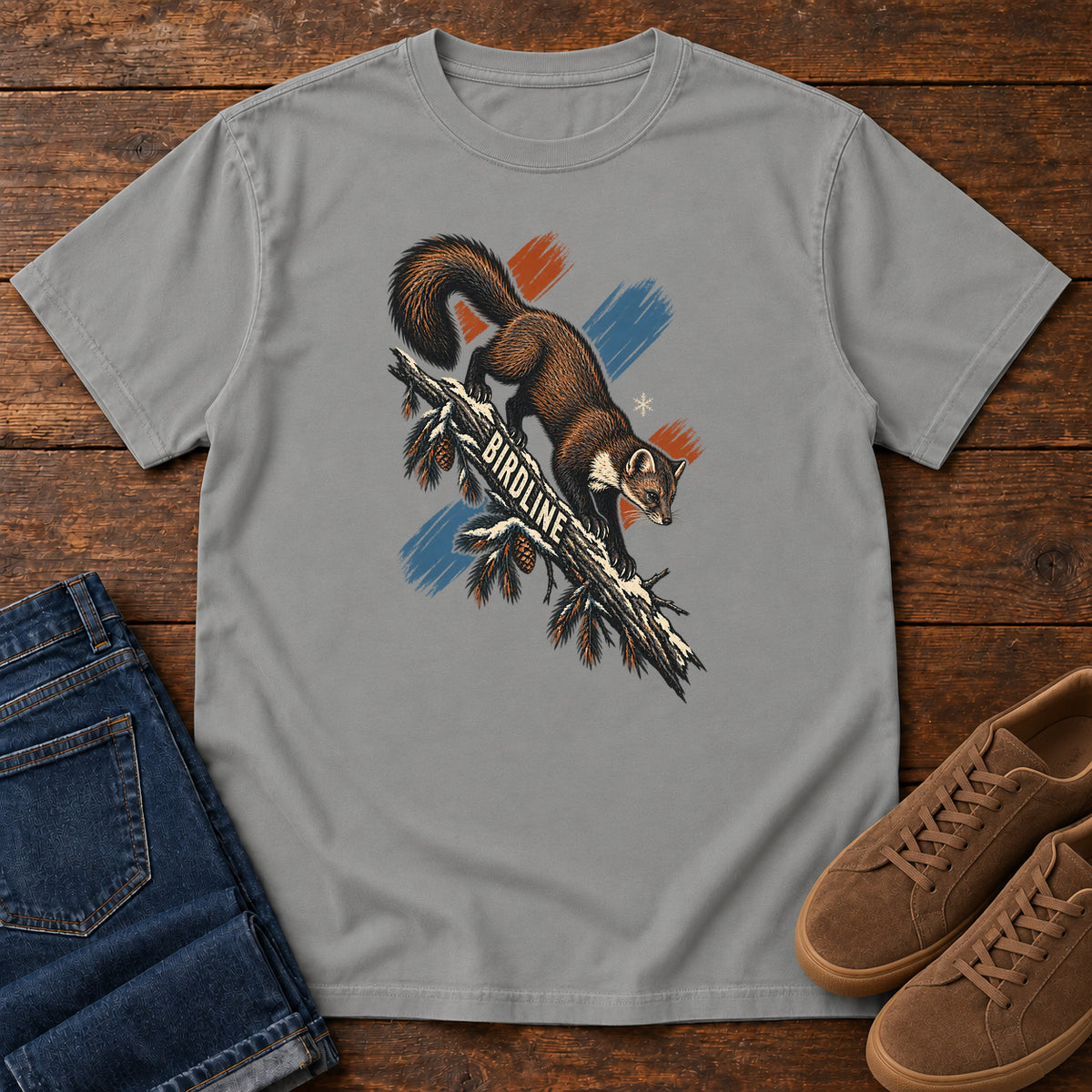 Birdline Squirrel Orange T-Shirt in Grey