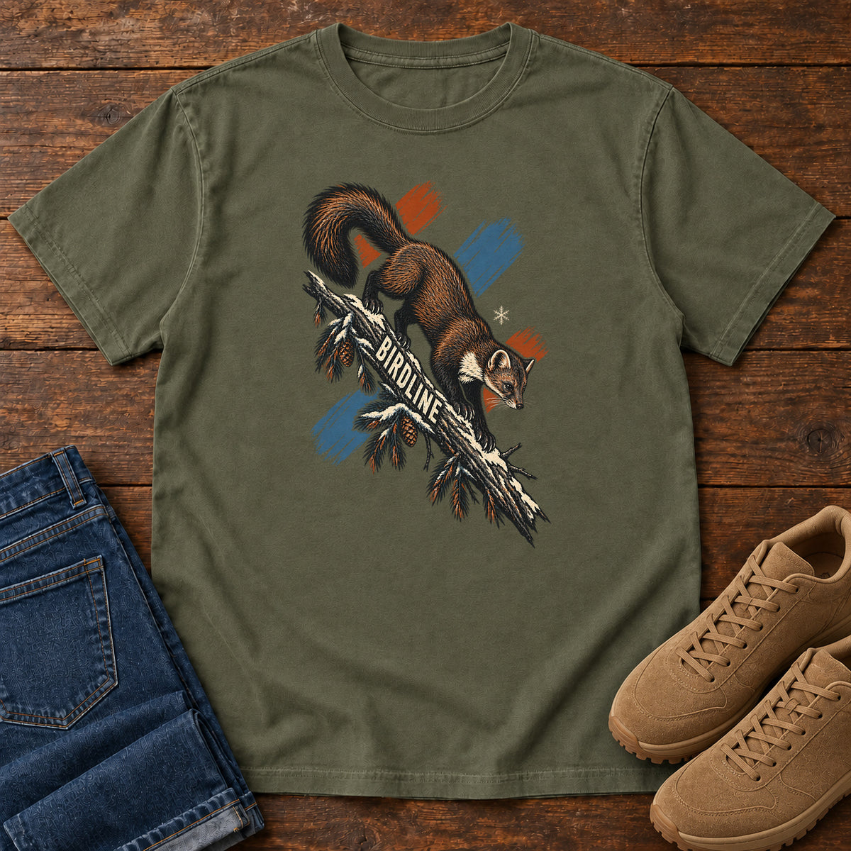 Birdline Squirrel Orange T-Shirt in Sage