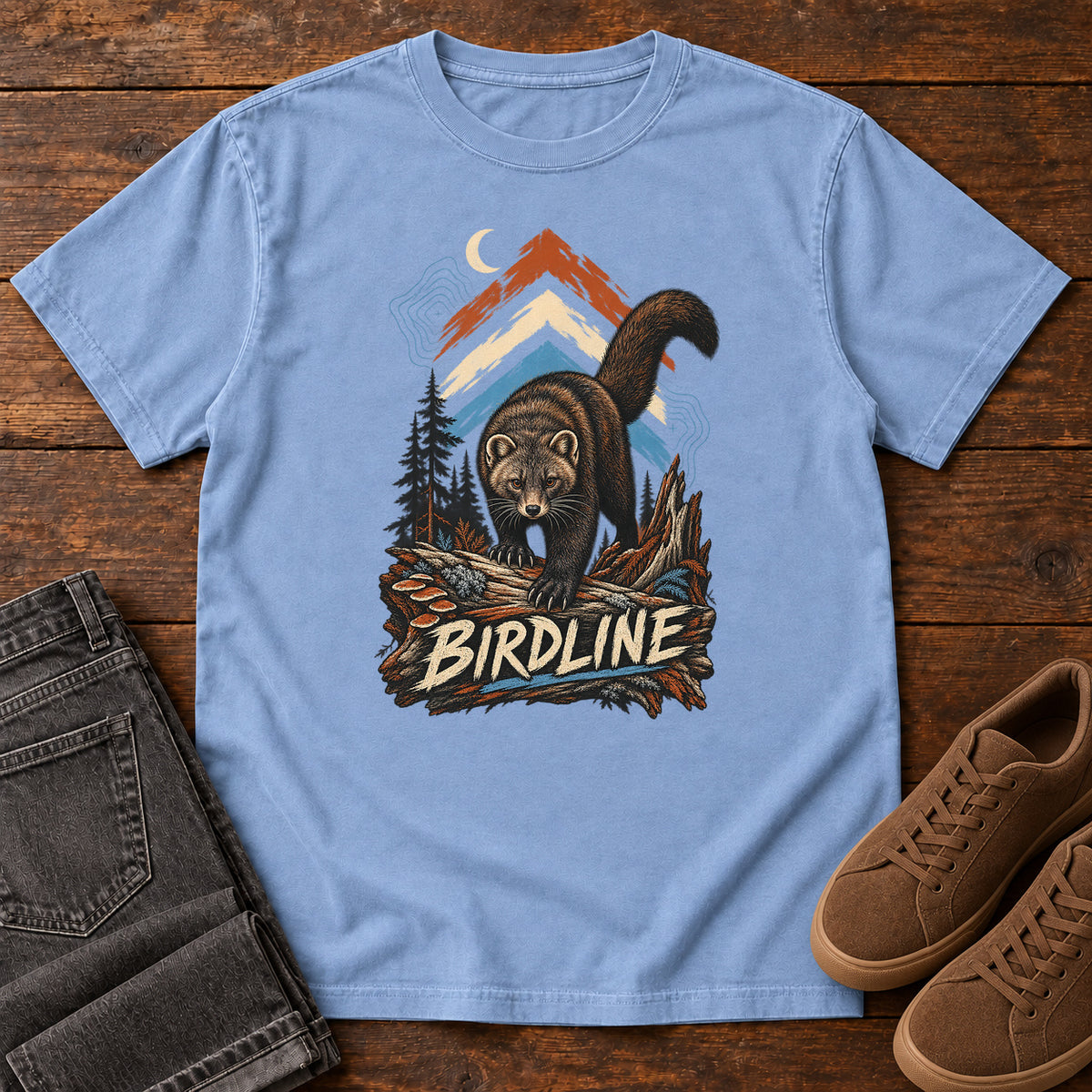 Birdline Panther Mountain T-Shirt in Washed Denim