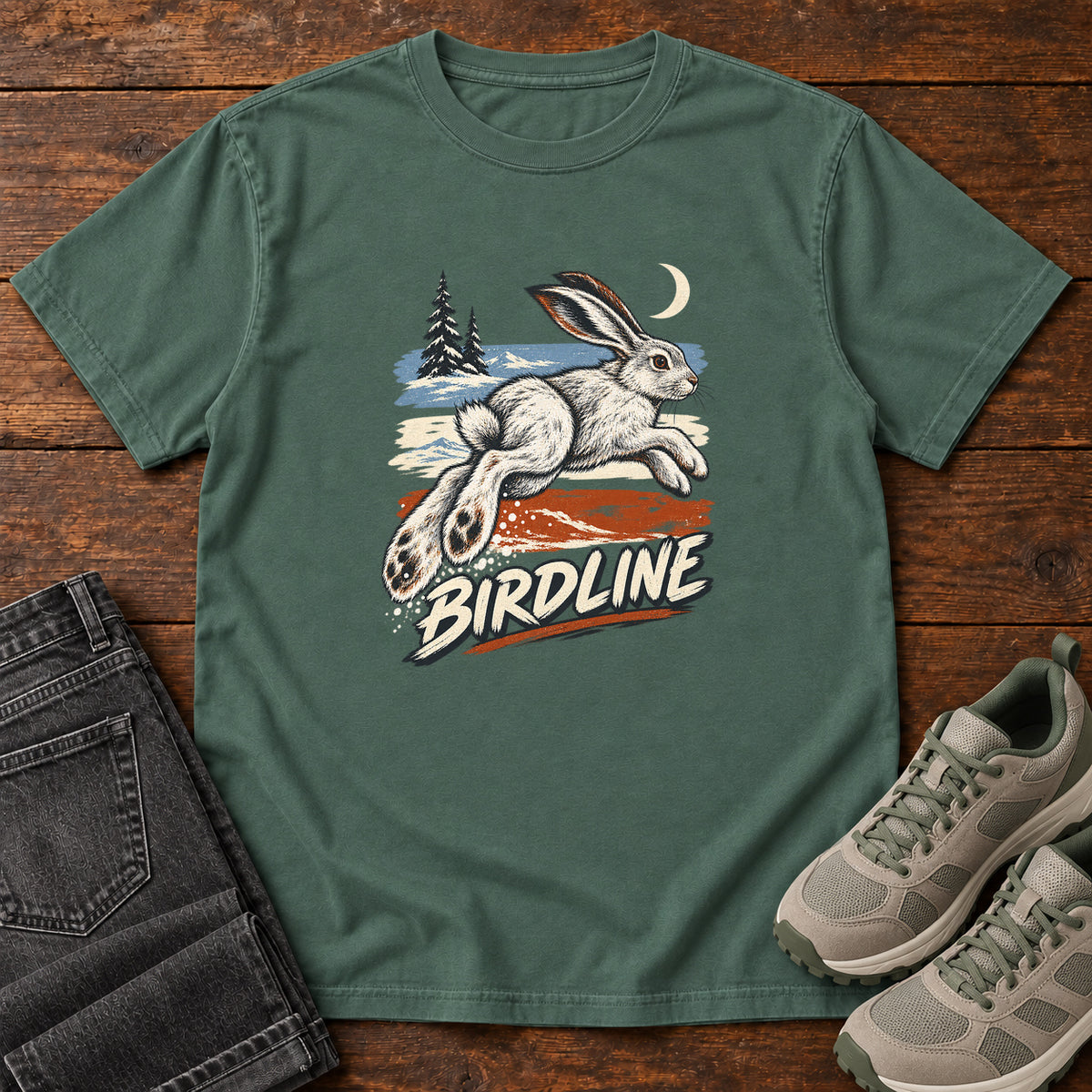 Birdline Hare Moon T-Shirt in Blue Spruce