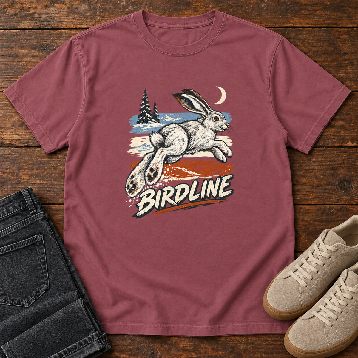 Birdline Hare Moon T-Shirt in Brick